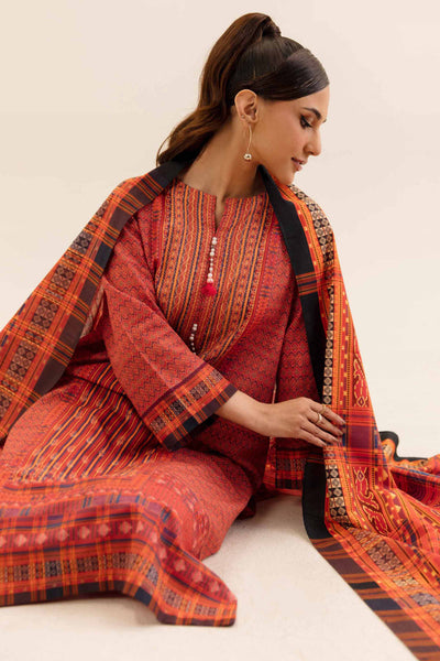 Printed Cotton Slub Red Stitched Suit - Nishat