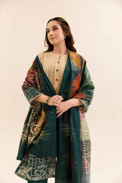 Printed Cotton Slub Beige & Rust Stitched Suit - Nishat