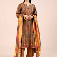 Digital Printed Cotton Slub Deep Brown Unstitched Suit - Nishat