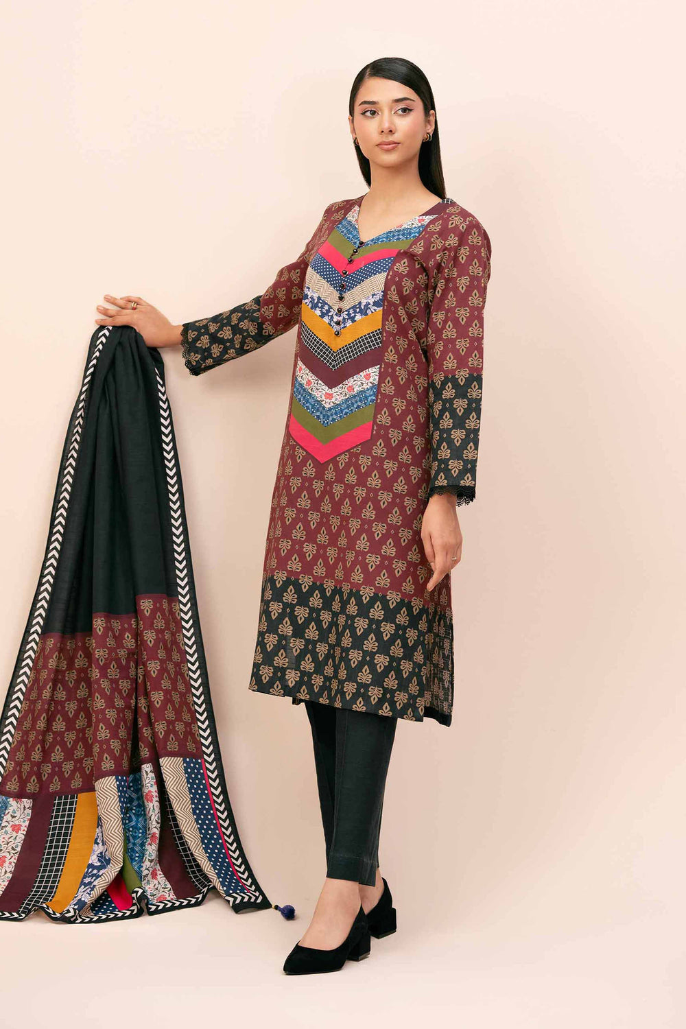 Digital Printed Cotton Slub Multi Unstitched Suit - Nishat