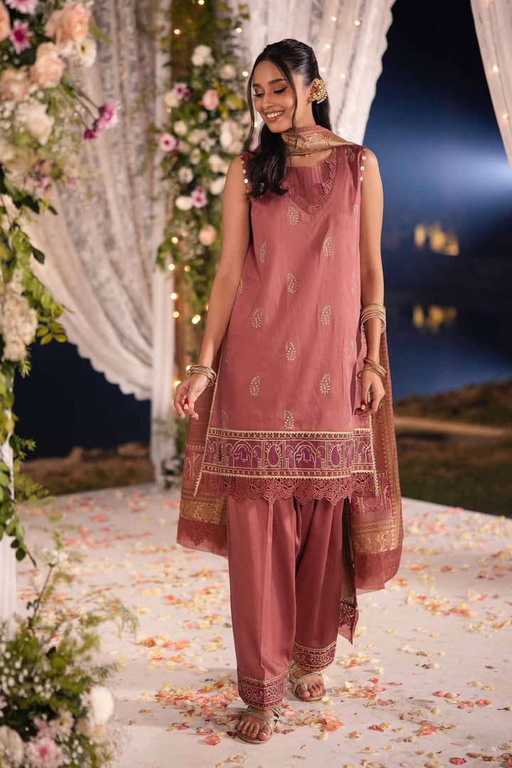 Embroidered Solid Nisha Satin Marsala Stitched Suit - Nishat