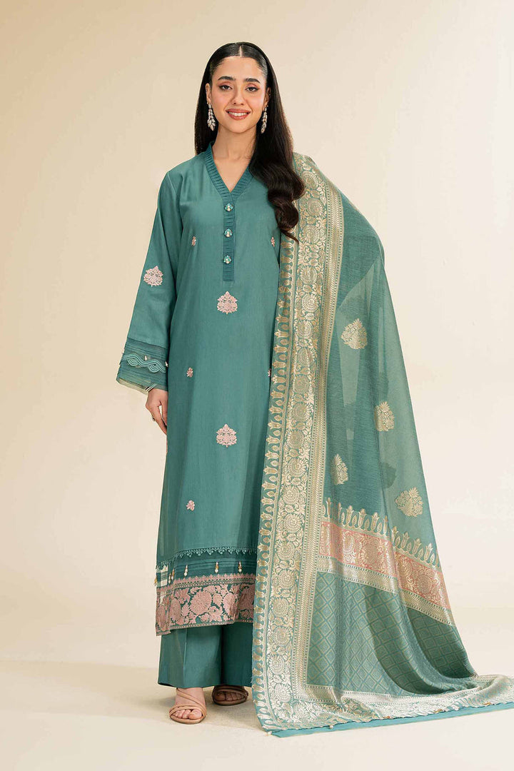 Embroidered Solid Nisha Satin Mint Stitched Suit - Nishat