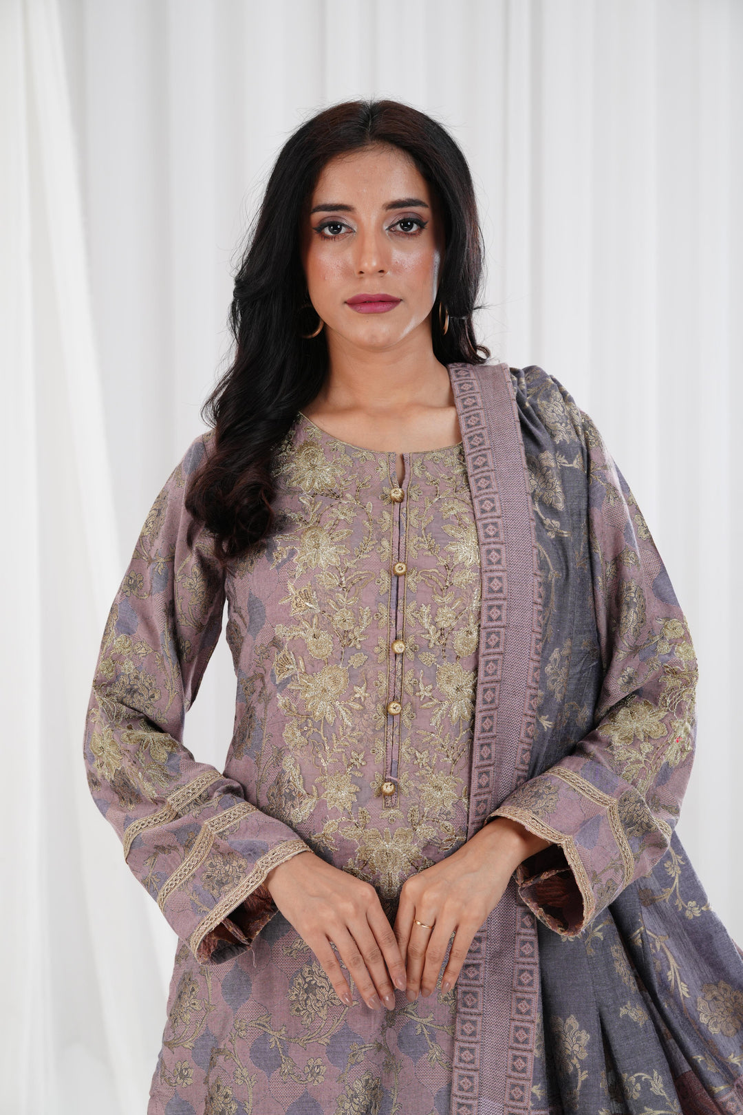Solid Banarsi Light Purple Stitched Suit - Nishat