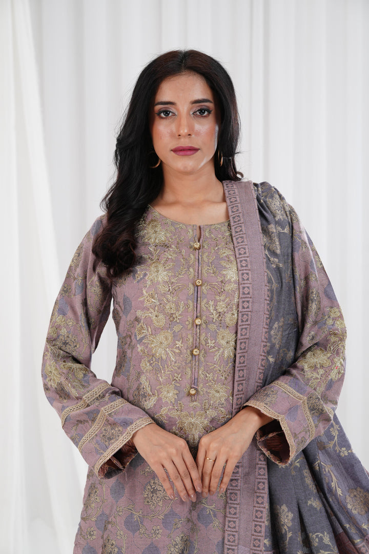 Solid Banarsi Light Purple Stitched Suit - Nishat