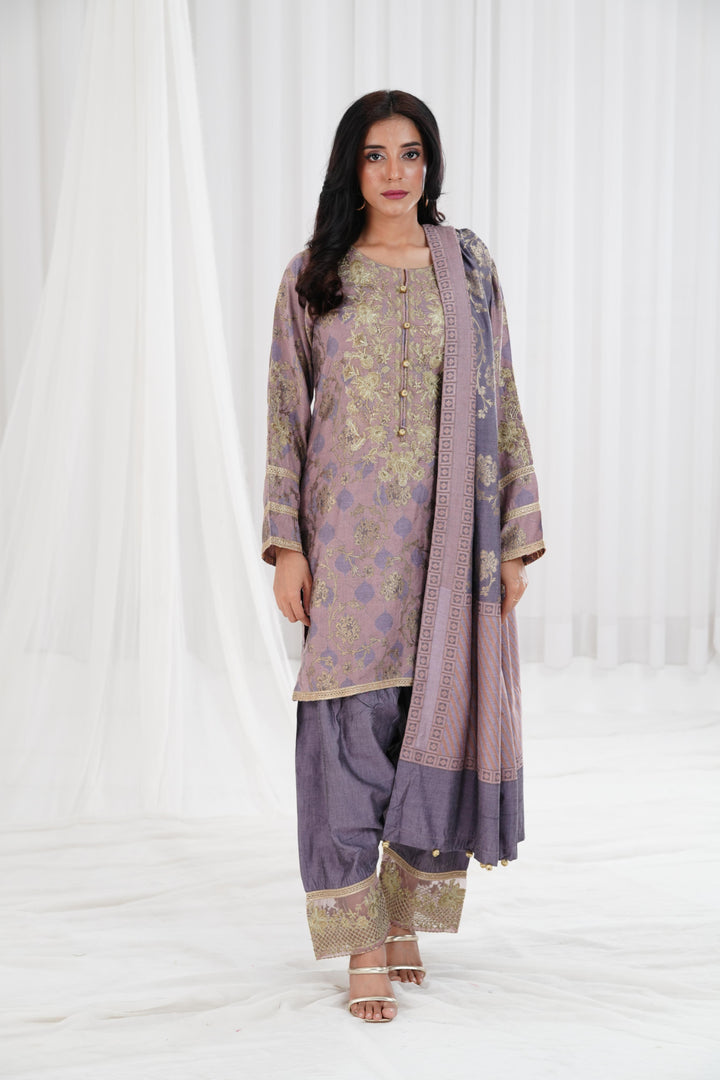 Solid Banarsi Light Purple Stitched Suit - Nishat