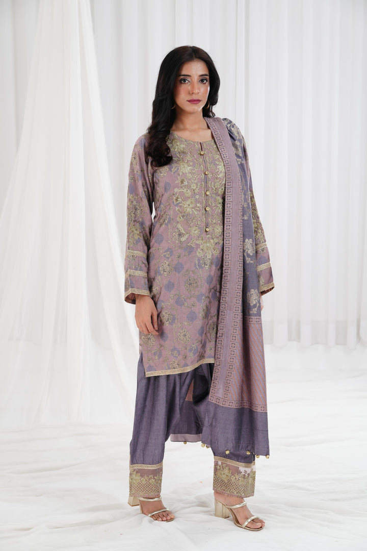 Solid Banarsi Light Purple Stitched Suit - Nishat