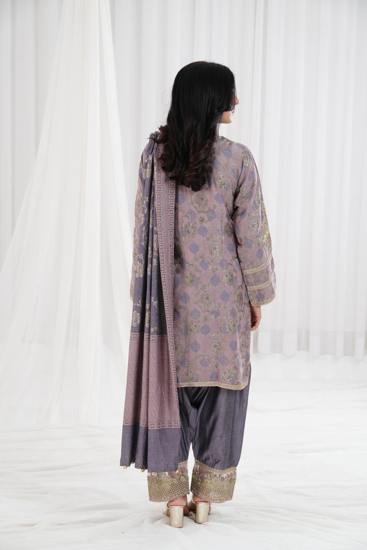 Solid Banarsi Light Purple Stitched Suit - Nishat