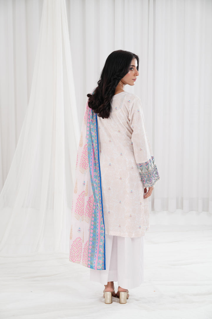 Super Fine Lawn Dull White Stitched Suit - Nishat