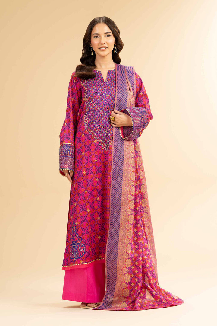 Gold Printed Embroidered Pink Stitched Suit - Nishat