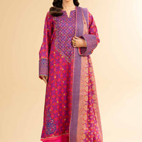 Gold Printed Embroidered Pink Stitched Suit - Nishat