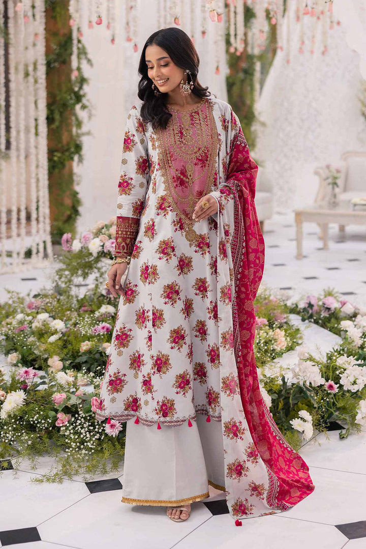 Gold Printed Embroidered Light Grey Stitched Suit - Nishat