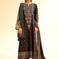 Gold Printed Embroidered Black Stitched Suit - Nishat