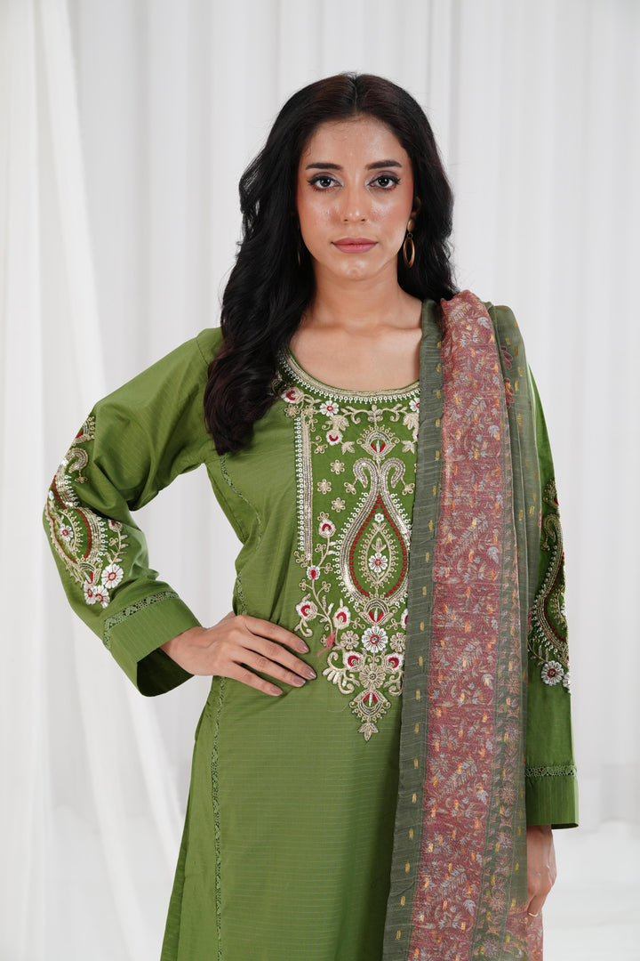Embroidered Green Stitched Suit - Nishat