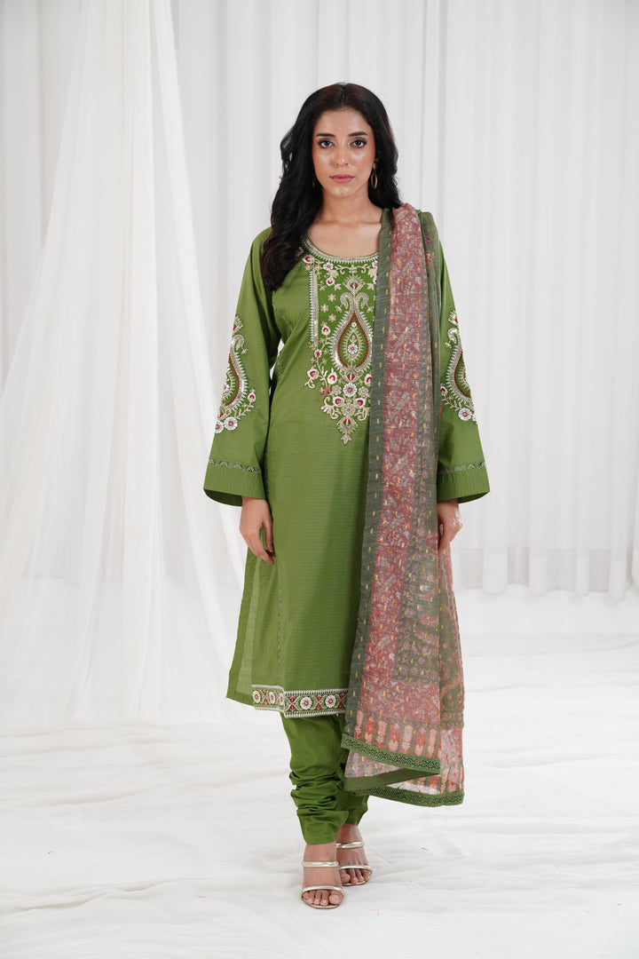 Embroidered Green Stitched Suit - Nishat