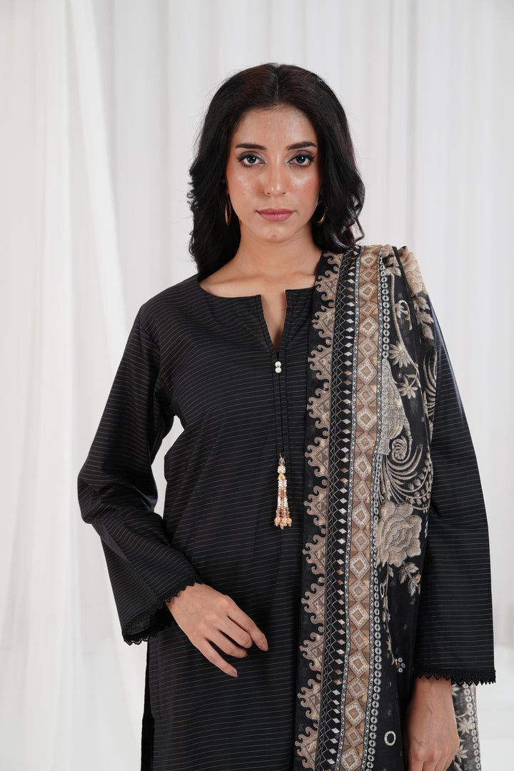 Embroidered Black Stitched Suit - Nishat