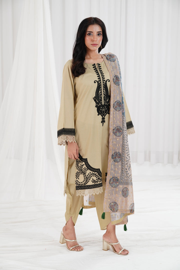 Embroidered Dull Gold Stitched Suit - Nishat
