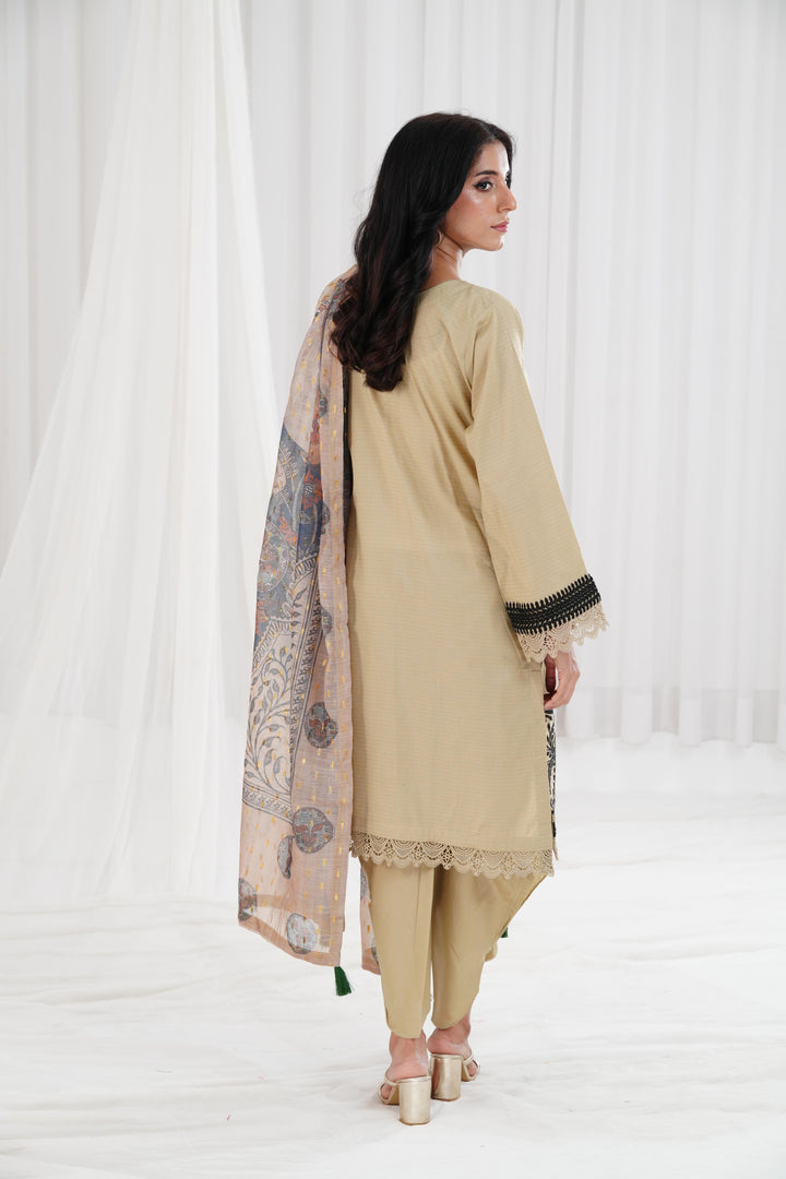 Embroidered Dull Gold Stitched Suit - Nishat