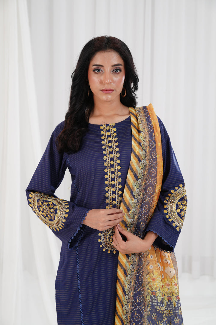 Embroidered Yellow Stitched Suit - Nishat