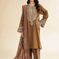 Embroidered Brown Stitched Suit - Nishat