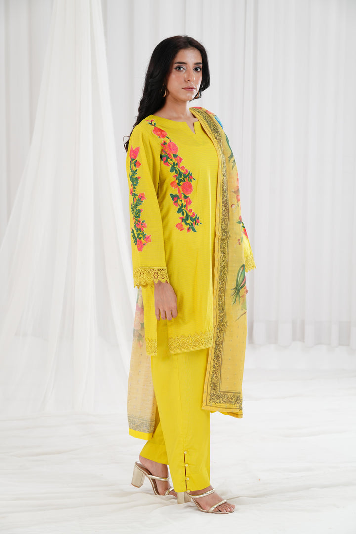 Embroidered Yellow Stitched Suit - Nishat