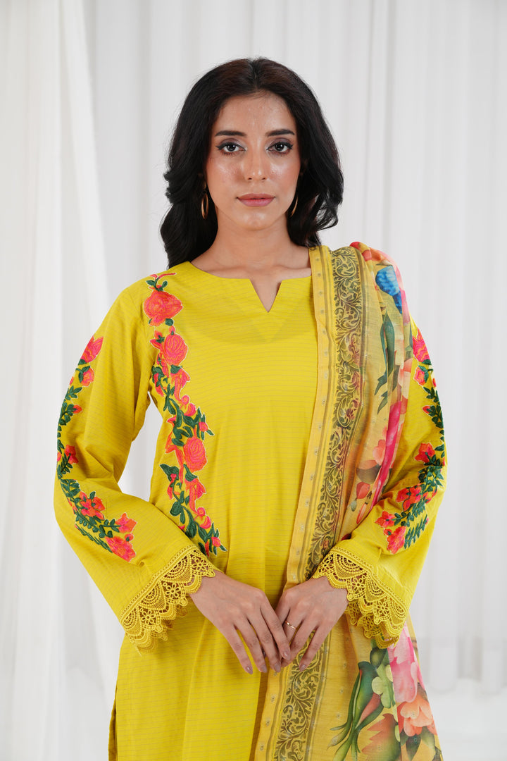 Embroidered Yellow Stitched Suit - Nishat