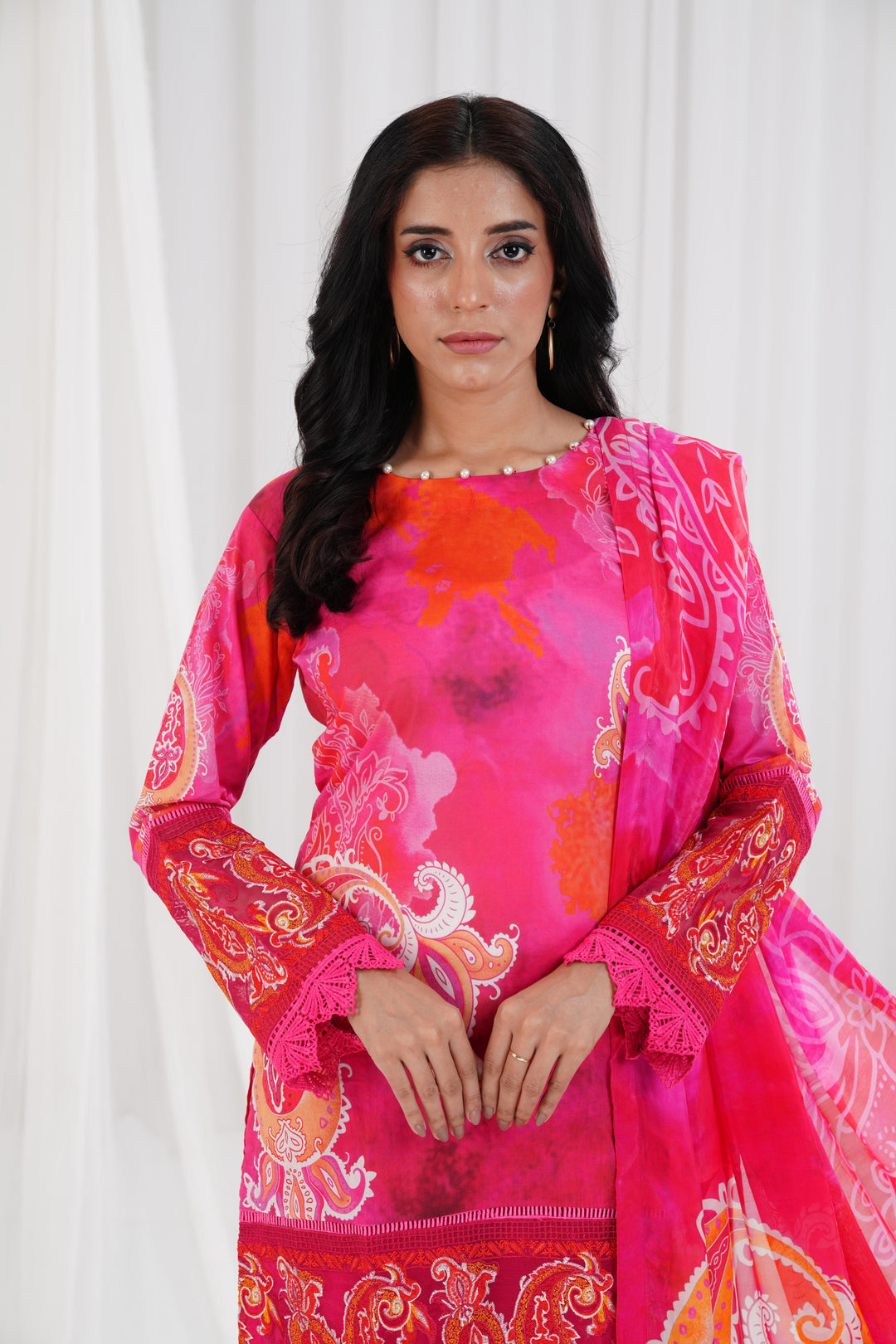 Digital Printed Embroidered Pink Stitched Suit - Nishat