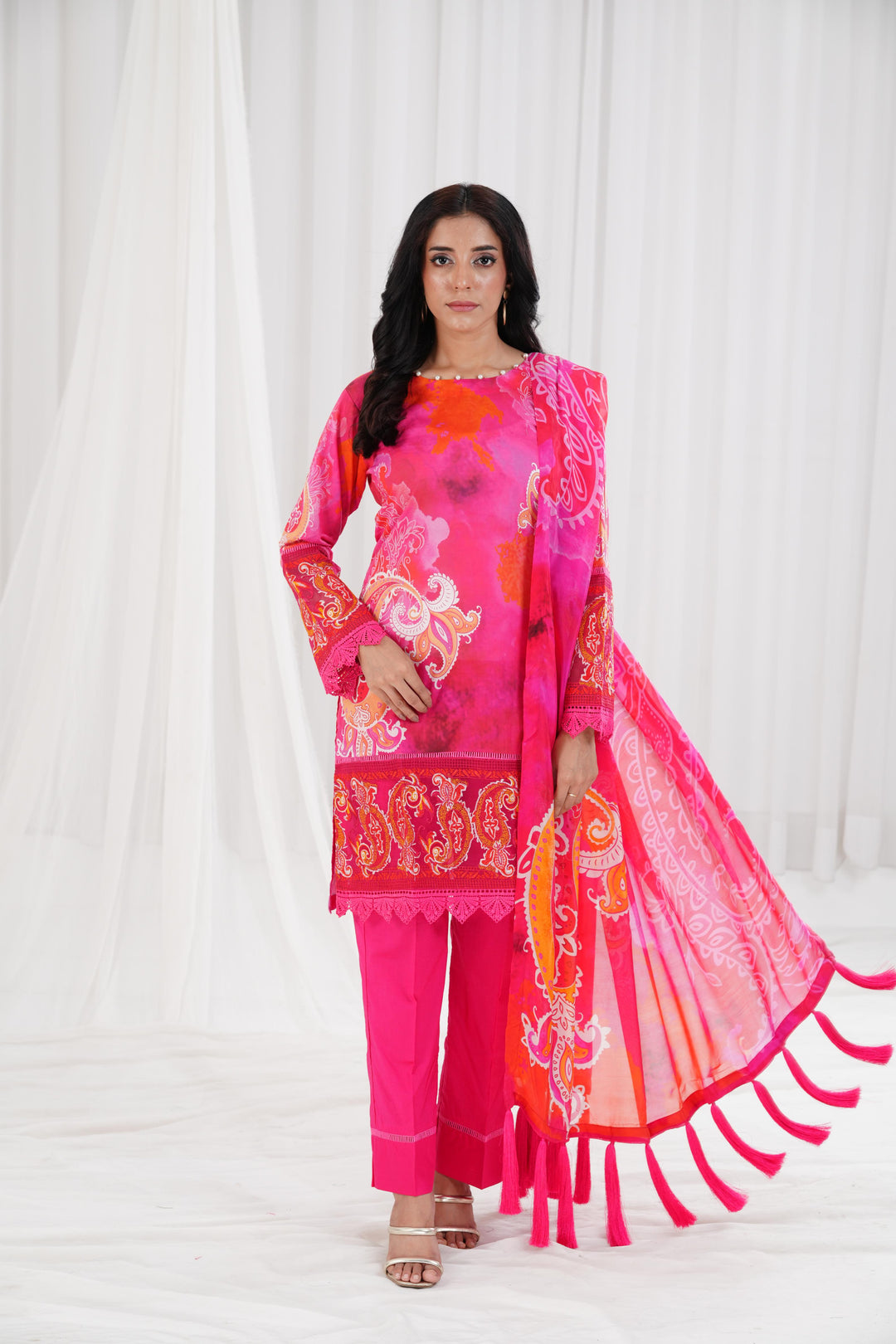 Digital Printed Embroidered Pink Stitched Suit - Nishat