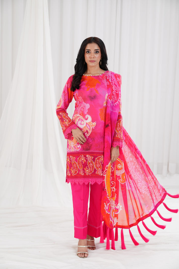 Digital Printed Embroidered Pink Stitched Suit - Nishat