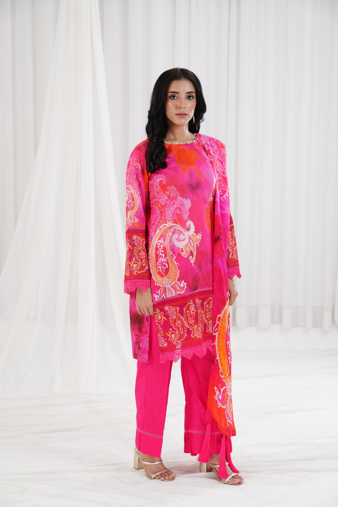 Digital Printed Embroidered Pink Stitched Suit - Nishat