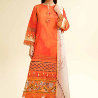 Digital Printed Embroidered Orange Stitched Suit - Nishat