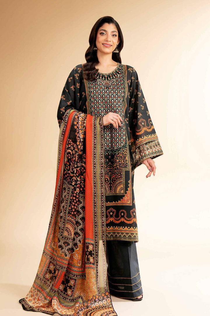 Digital Printed Embroidered Black Stitched Suit - Nishat