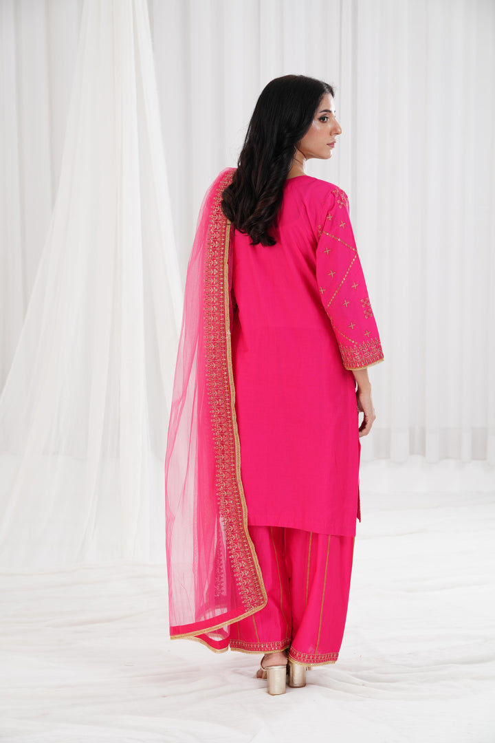 Embroidered Fuchsia Stitched Suit - Nishat
