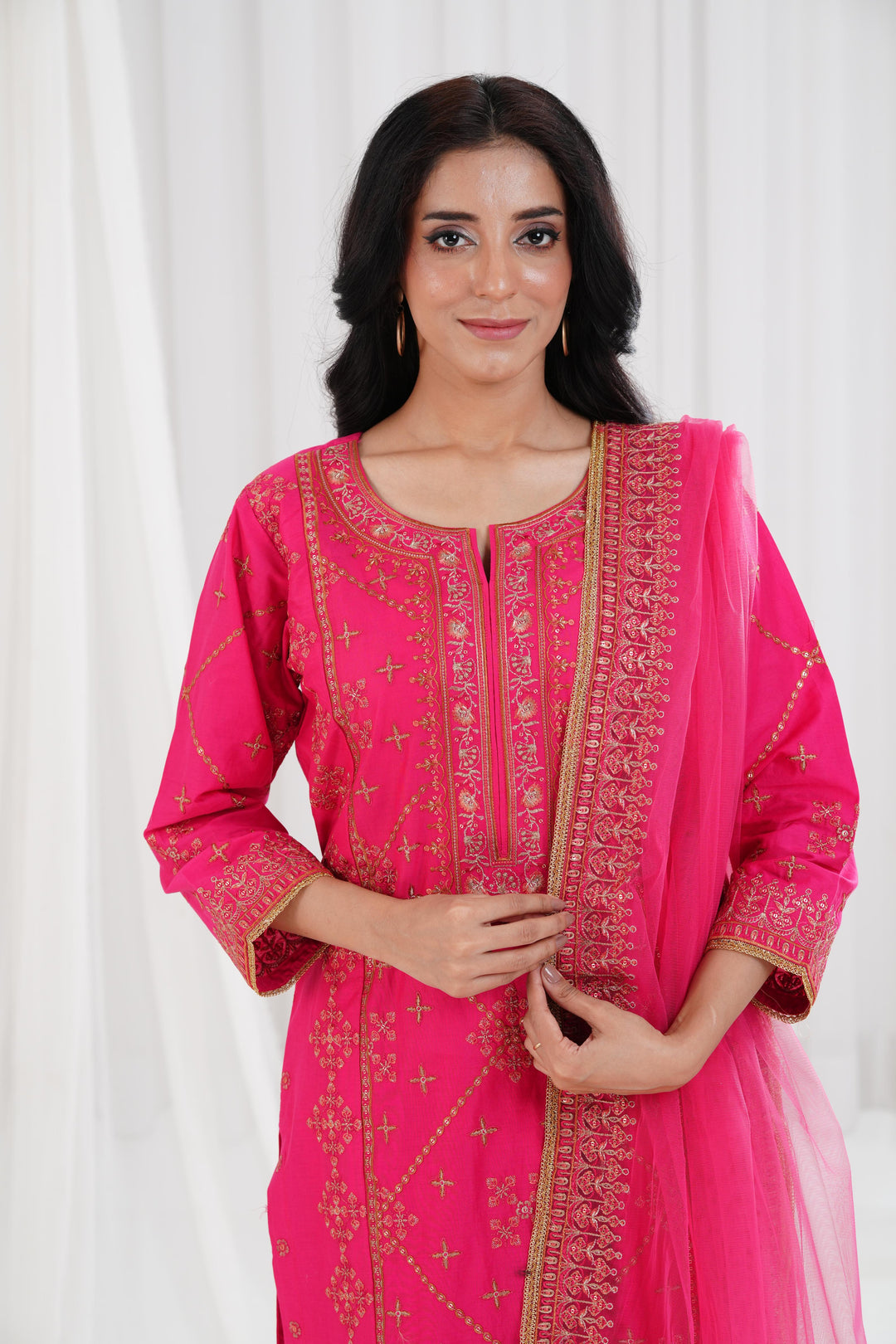 Embroidered Fuchsia Stitched Suit - Nishat