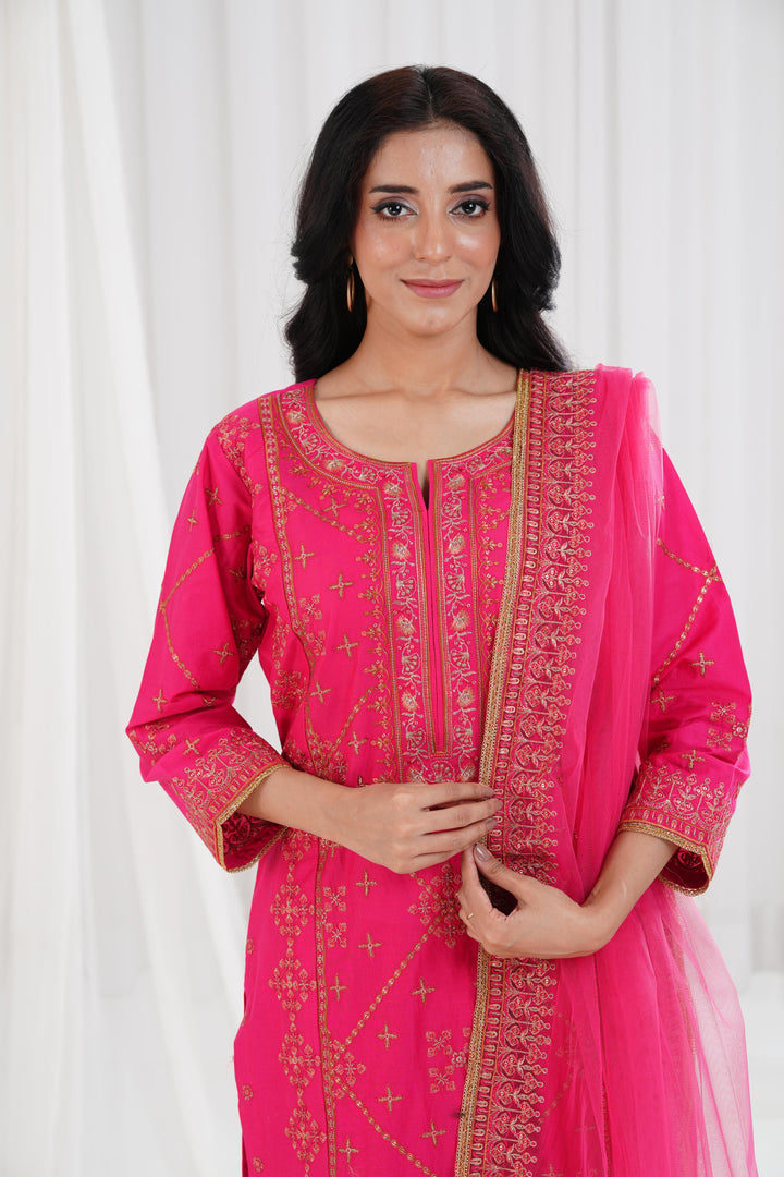 Embroidered Fuchsia Stitched Suit - Nishat