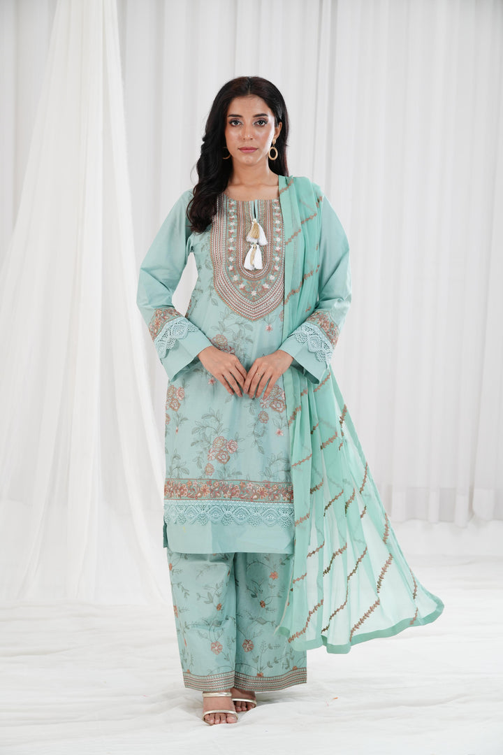 Embroidered Aqua Stitched Suit - Nishat