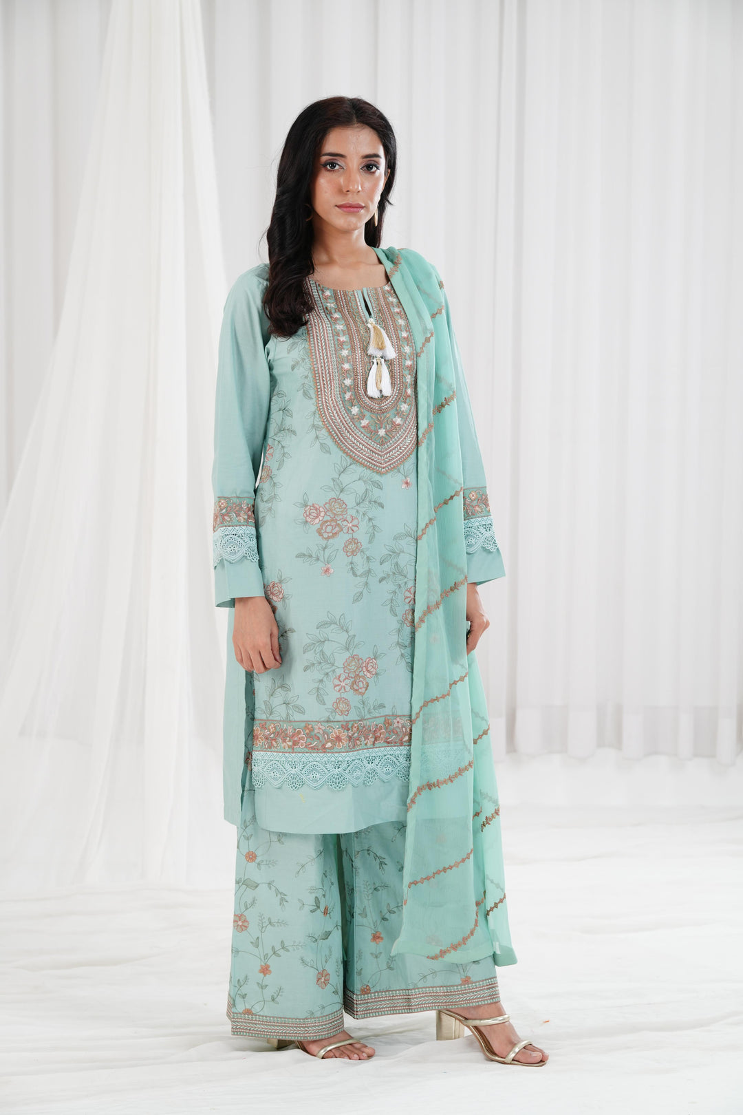 Embroidered Aqua Stitched Suit - Nishat