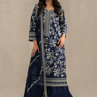 Embroidered Navy Stitched Suit - Nishat
