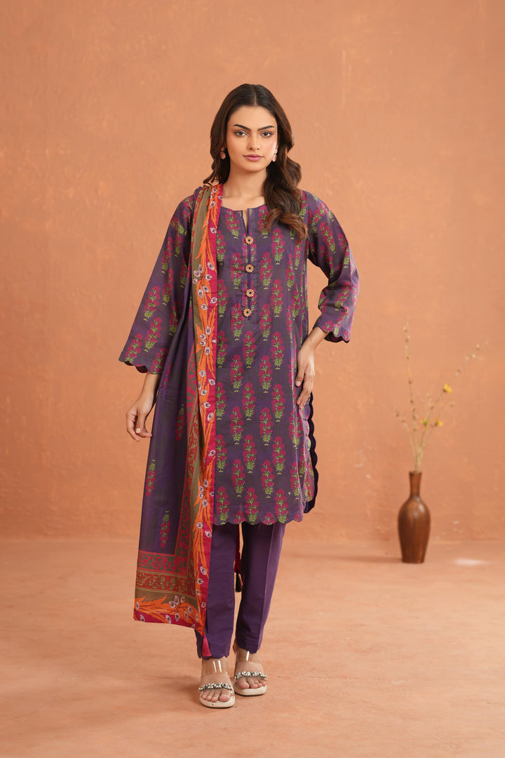Raw Silk Dark Purple Stitched Suit - Nishat