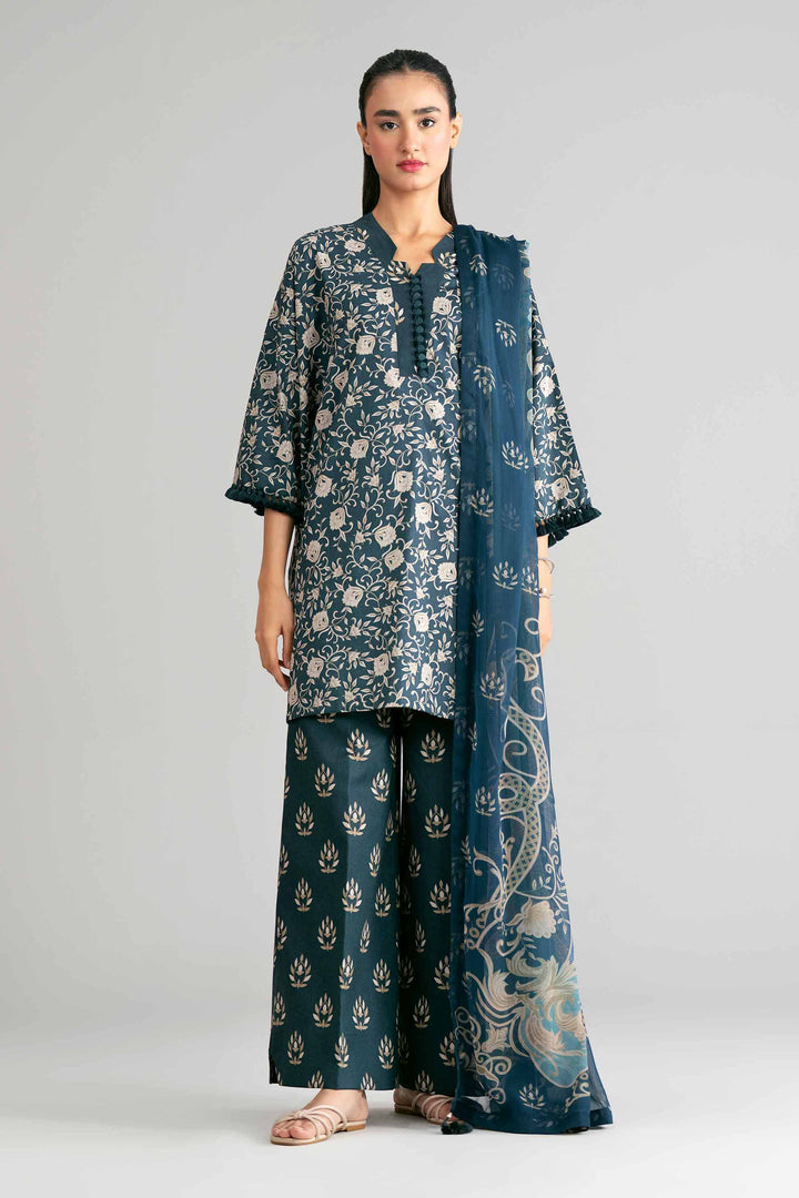 Lawn Teal Blue Unstitched Suit - Nishat
