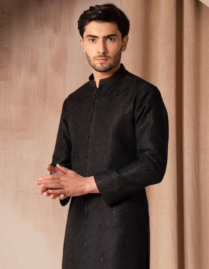 Blended Black Special Kurta - J. Junaid Jamshed