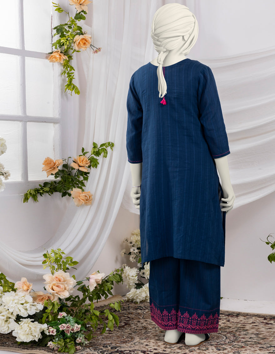 Textured Blue 2 Piece Stitched Suit - J. Junaid Jamshed