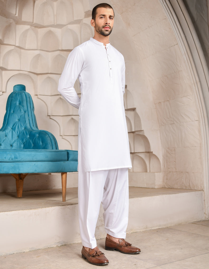 Blended White Shalwar Kameez - J. Junaid Jamshed