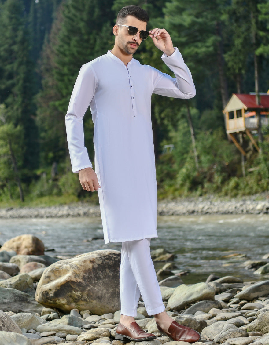 Polyester Viscose White Shalwar Kameez - J. Junaid Jamshed