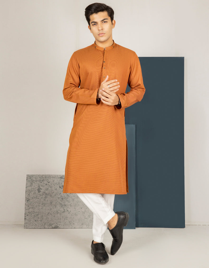 Blended Rust Brown Kurta - J. Junaid Jamshed