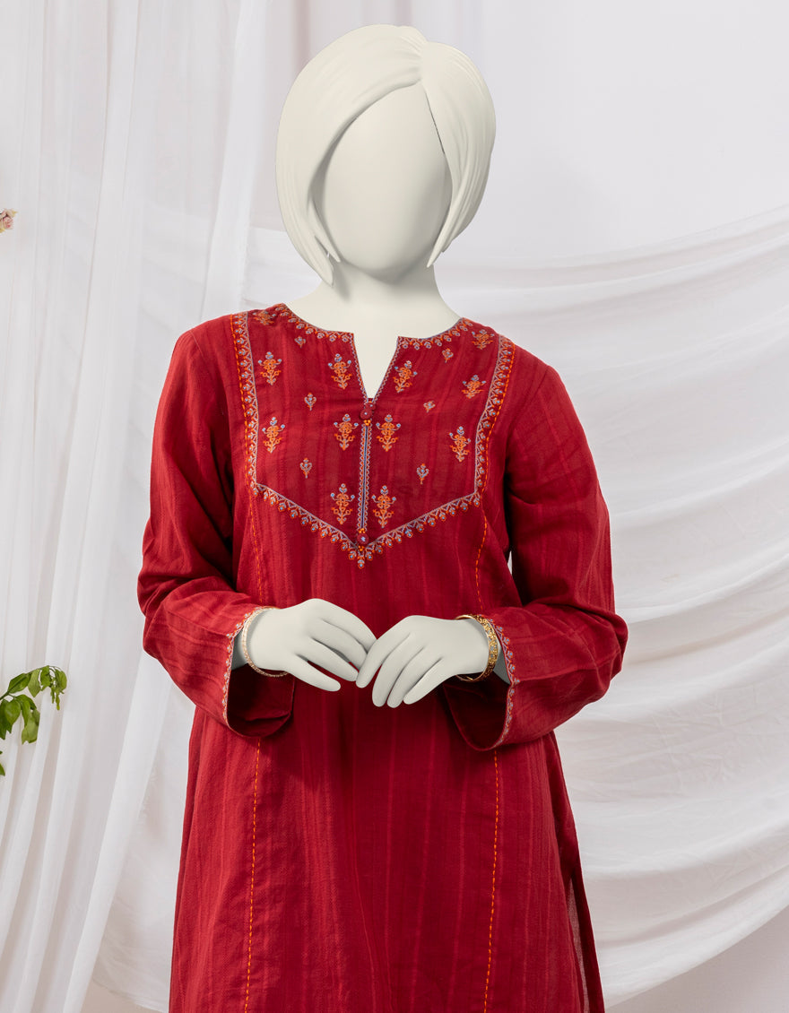 Textured Red 2 Piece Stitched Suit - J. Junaid Jamshed