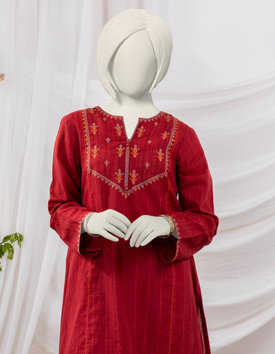 Textured Red 2 Piece Stitched Suit - J. Junaid Jamshed