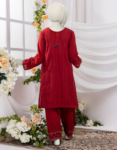 Textured Red 2 Piece Stitched Suit - J. Junaid Jamshed