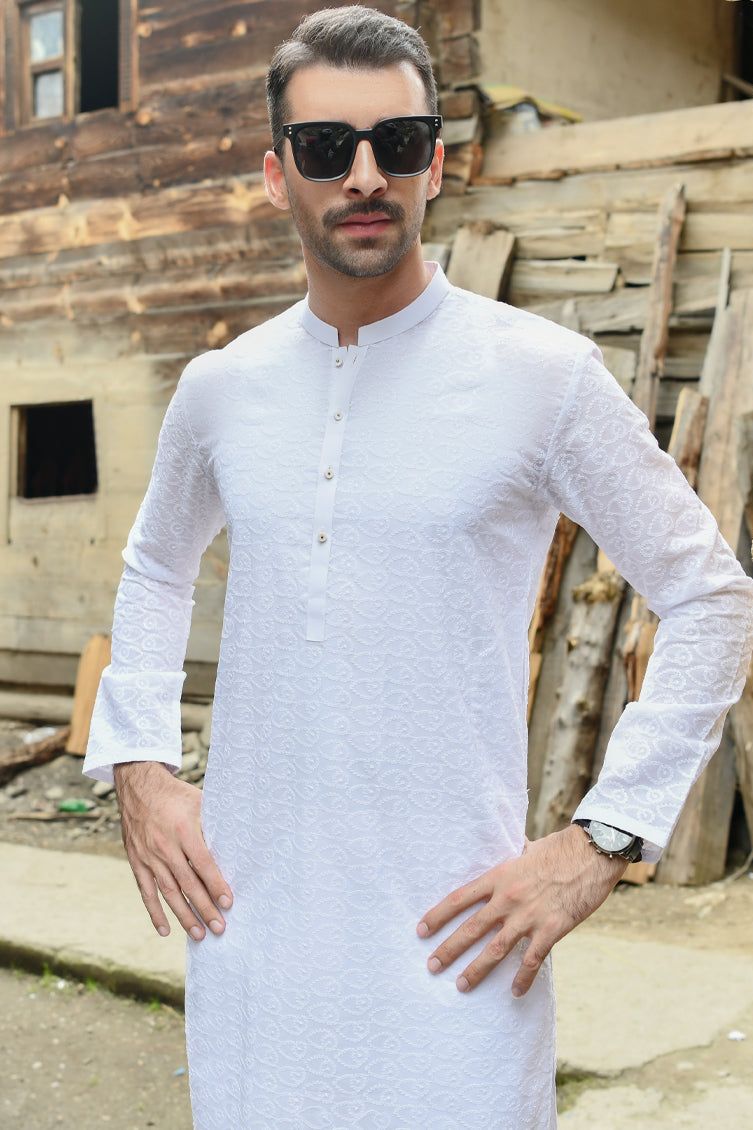 Polyester Viscose White Shalwar Kameez - J. Junaid Jamshed