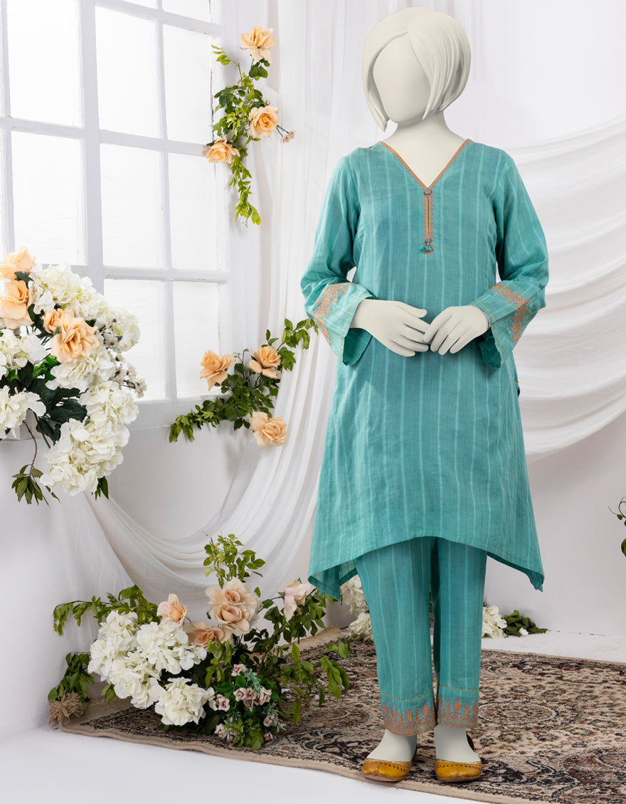 Textured Green 2 Piece Stitched Suit - J. Junaid Jamshed