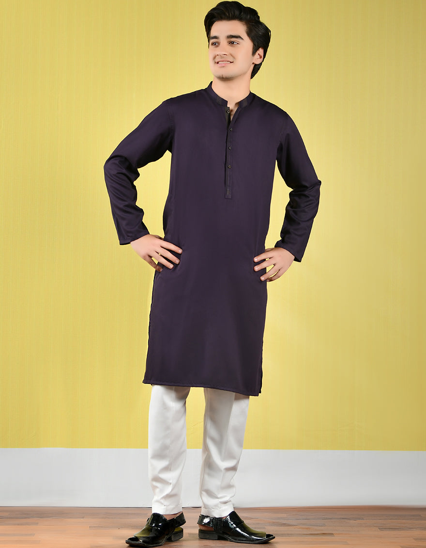 Polyester Viscose Purple Kurta - J. Junaid Jamshed